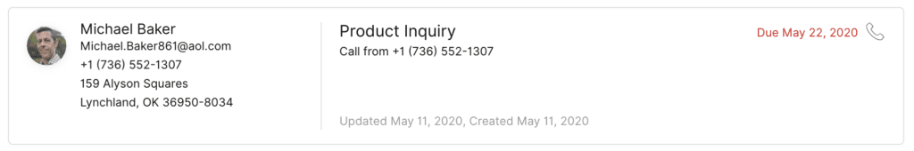 example of a Customer Card