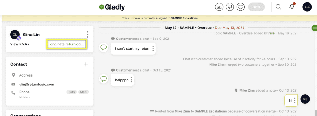 Agent experience for Customer Returnlogic