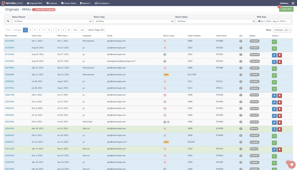 image of ReturnLogic database