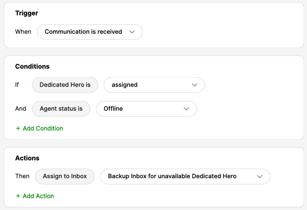 Rule to add a backup Inbox for an unavailable Dedicated Hero