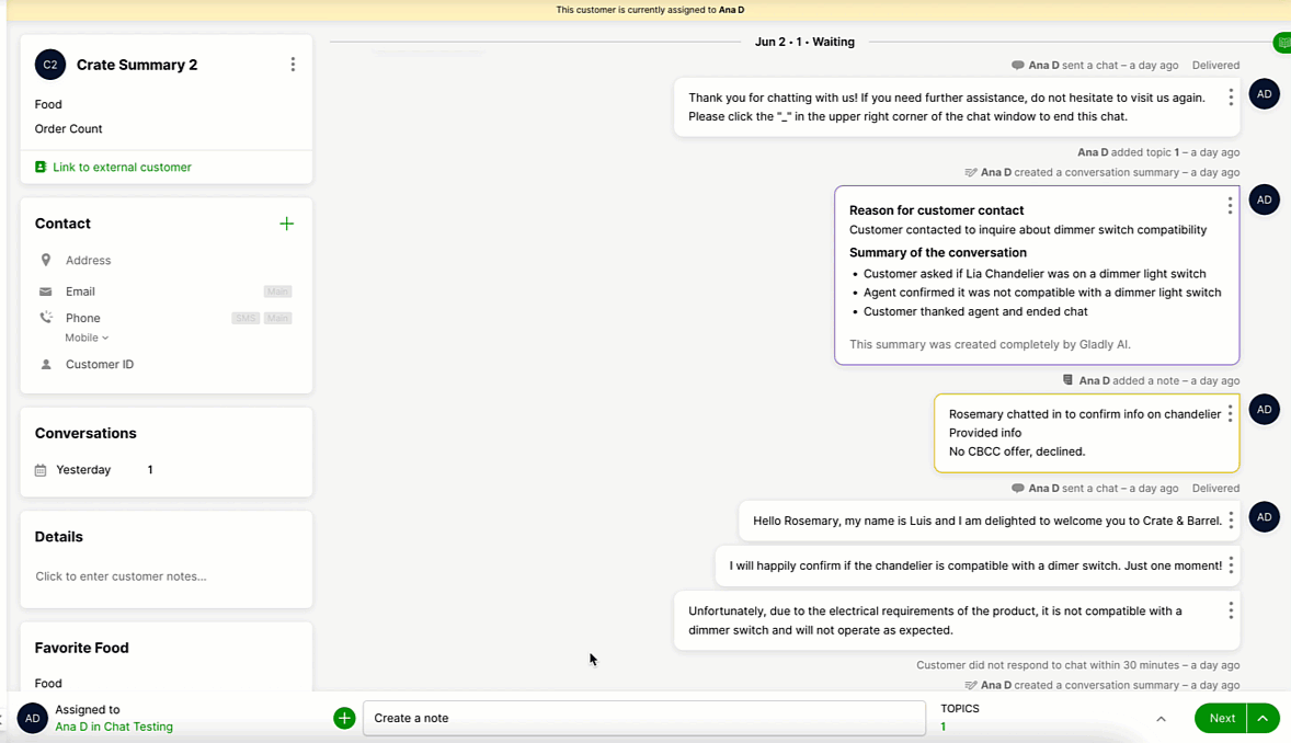 GIF showing how to summarize a conversation