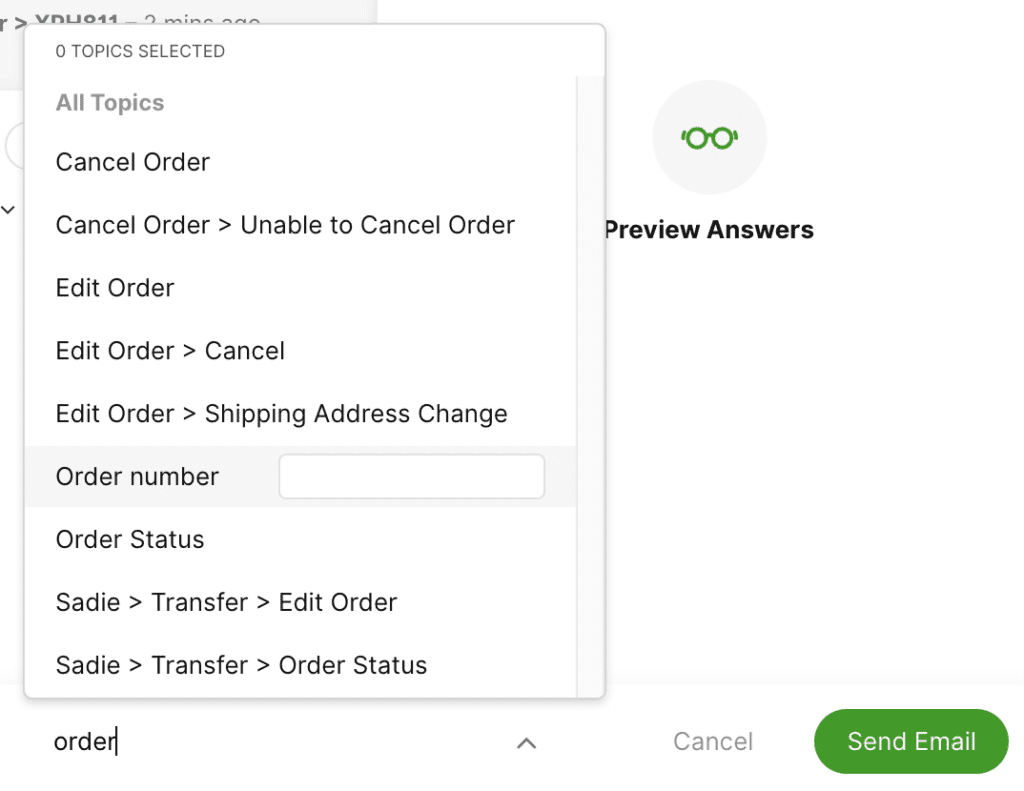 list of custom attributes in the topics menu